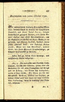 Kapitulation vom 21ten Oktober 1792.