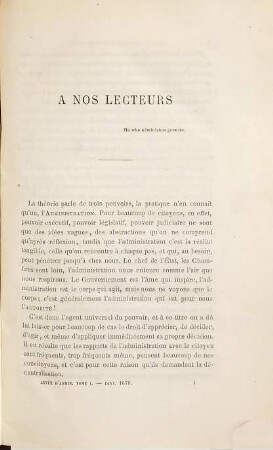 Revue générale d'administration. 1. 1878 = Jan. - Apr.