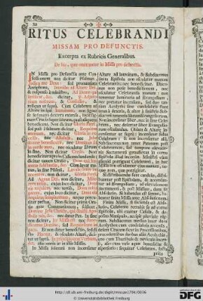 Ritus Celebrandi Missam Pro Defunctis.