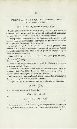 INTERPRÉTATION DE L'EQUATION CARACTÉRISTIQUE DE DIVERSES COURBES.