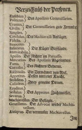 Verzeichnüß der Personen