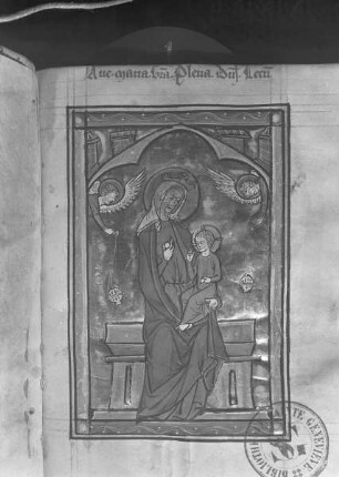 Psautier à l'usage de l'abbaye de Sainte-Elisabeth de Genlis — Thronende Madonna / Ave Maria Gratia plena Dominus tecum, Folio fol. 10