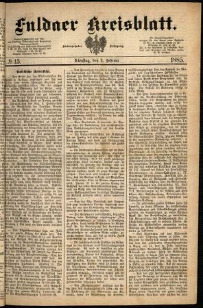 Ausgabe vom Dienstag, den 03. Februar 1885.