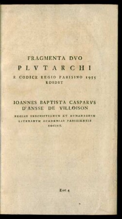 Fragmenta Duo Plutarchi E Codice Regio Parisino 1955 Edidit