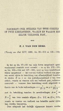 Naschrift over stelsels van twee cirkels of twee kegelsneden, waarin en waarom een zelfde veelhoek past. [Fortsetzung]