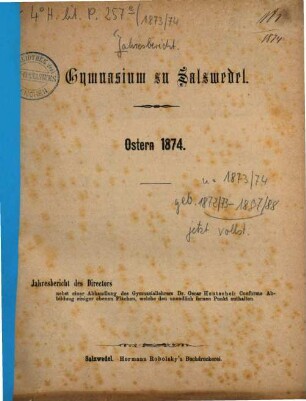 Jahresbericht : Ostern .... 1873/74