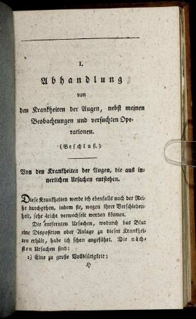 I. Abhandlung von den Krankheiten der Augen, [...] (Beschluß.)