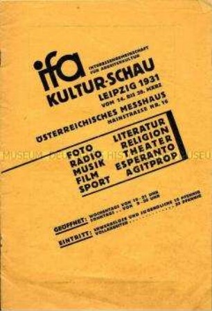 Programmheft zur Kultur-Schau der Interessengemeinschaft für Arbeiterkultur (ifa) 1931 in Leipzig