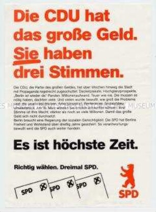 Wahlflugblatt der Berliner SPD zur Wahl des Abgeordnetenhauses 1985