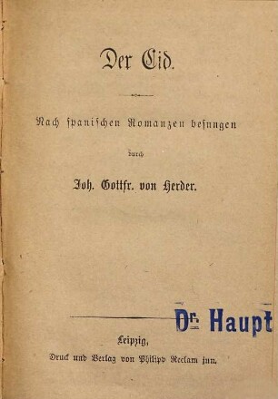 Der Cid : nach spanischen Romanzen besungen