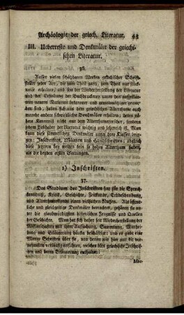 III. Ueberreste und Denkmäler der griechischen Literatur