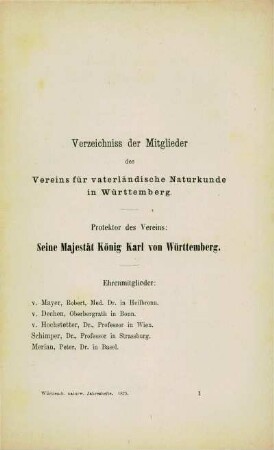 Verzeichniss der Mitglieder des Vereins für vaterländische Naturkunde in Württemberg