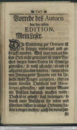 Vorrede des Autoris bey der ersten Edition