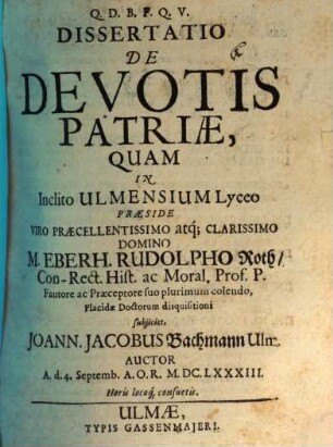 Dissertatio De Devotis Patriae