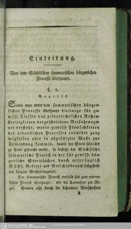 Einleitung. Von dem Sächsischen summarischen bürgerlichen Processe überhaupt