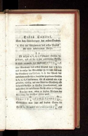 Erstes Capitel. Von den Gleichungen ersten Grades.