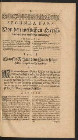 Secunda Pars. Von den weltlichen Gerichten/ und was denselben anhengig
