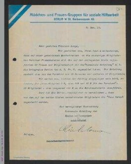 Brief von Alice Salomon an Helene Lange