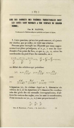 Lieu des sommets des trièdres trirectangles dont les cotés sont normaux a une surface du second ordre.