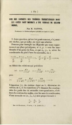 Lieu des sommets des trièdres trirectangles dont les cotés sont normaux a une surface du second ordre.