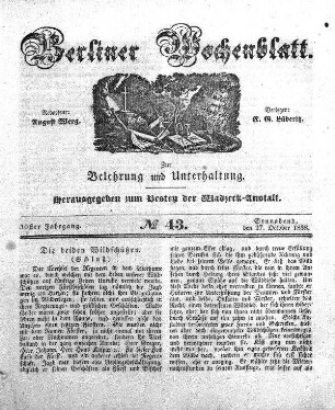 No. 43, Sonnabend, den 27. October 1838.