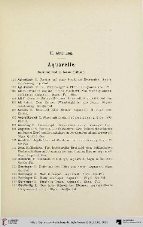 II. Abteilung: Aquarelle (Nr. 121-294)