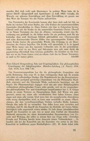 95-96 [Rezension] Hengstenberg, Hans-Eduard, Sein und Ursprünglichkeit