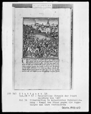 Sigismund Meisterlin, Chronik der Stadt Augsburg — Kampf der Römer gegen die Augsburger, Folio 36recto