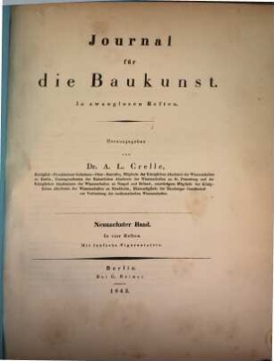 Journal für die Baukunst : in zwanglosen Heften. 19. 1843