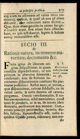 Secio [!] III. de Rationis natura, incremento maturitate, decremento &c.