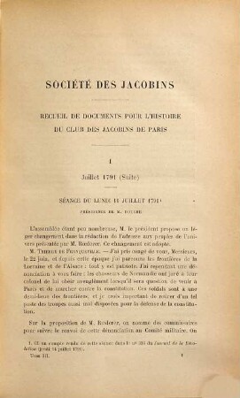 La Société des Jacobins : recueil de documents pour l'histoire du Club des Jacobins de Paris, 3. Juillet 1791 à juin 1792