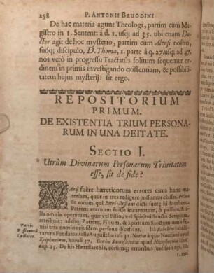 Sectio I. Utrùm Divinarum Personarum Trinitatem esse, sit de fide?