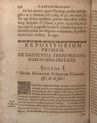 Sectio I. Utrùm Divinarum Personarum Trinitatem esse, sit de fide?
