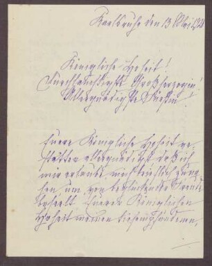 Schreiben von Anna Haas an die Großherzogin Luise; Dank an die Großherzogin für die Einladung zur Teilnahme an einer Fahrt