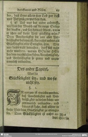 Des andre Capitel, Was die Glückseligkeit sey, und wo sie nicht sey