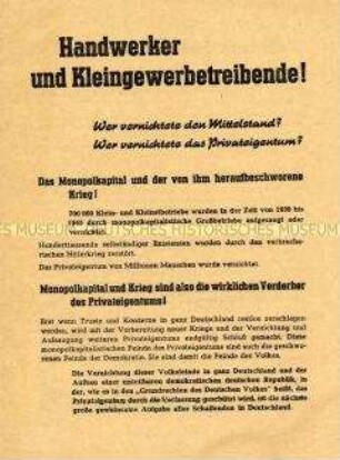 Wahlaufruf der SED an die Handwerker und Gewerbetreibenden