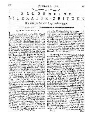 [Sammelrezension zweier englischsprachiger Rezensionszeitschriften] Rezensiert werden: 1. The monthly review. [April-May 1787]. London [1787] 2. The Critical review. [April-May 1787]. [London] [1787]