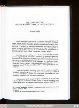 Essai D'Inventaire Des Lieux De Culte Bektachis En Bulgarie Bernard Lory