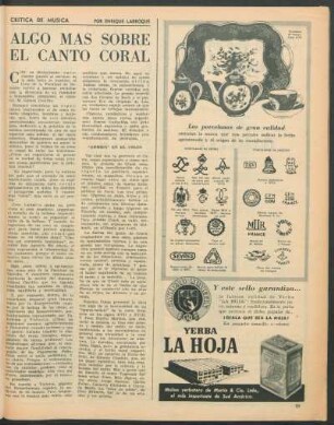 Algo más sobre el canto coral : Crítica de música