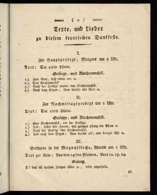 4r-4v, Texte, und Lieder zu diesem feyerlichen Dankfeste.