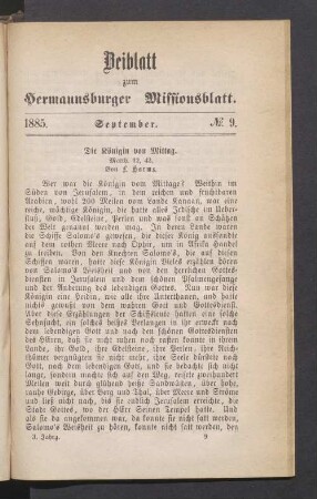 Beiblatt. N° 9. September. 1885