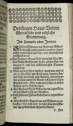 Des klugen Haus-Vaters Monatliche und nützliche Erinnerung.