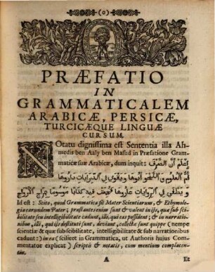 Cursus grammaticalis linguarum orientalium, scilicet arabicae, persicae et turcicae : Scilcet Arabicae, Persicae Et Turcicae, 1. Arabismus