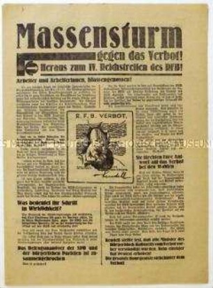 Aufruf des Roten Frontkämpferbundes zum 4. Reichstreffen am 27. Mai 1928 in Berlin und zur bevorstehenden Reichstagswahl