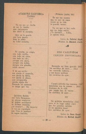 "Cariño gaucho" : Tango
