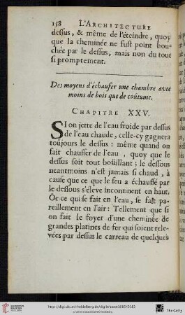 Chap. 25. : Des moyens d’échauffer une chambre avec moins de bois que de coûtume