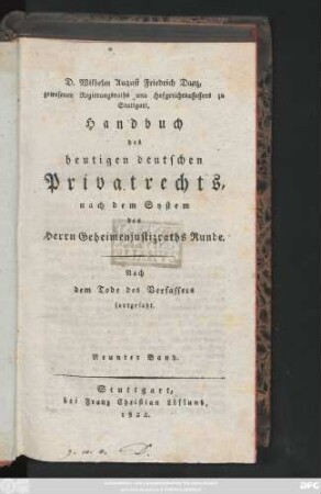 Bd. 9: Handbuch des heutigen deutschen Privatrechts : Nach dem Systeme des Herrn Hofraths Runde