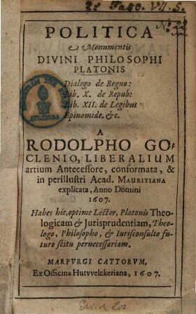Politica : e monumentis divini philosophi Platonis