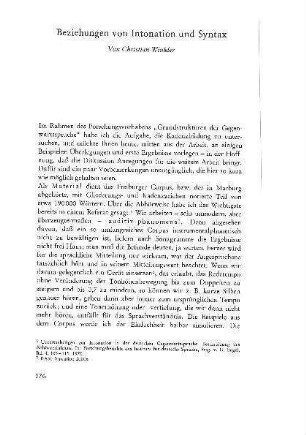 Beziehungen von Intonation und Syntax