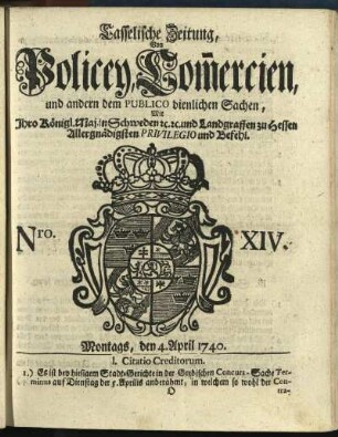 Nro. XIV, Montags, den 4. April 1740